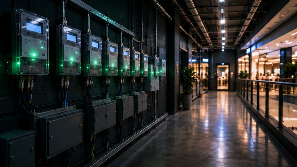 Smart metering equipment in a shopping centre service corridor